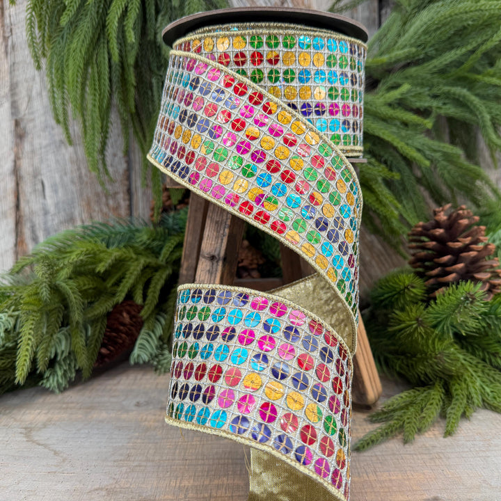 3.25" Rainbow Sequin Ribbon, Colorful Christmas Ribbon