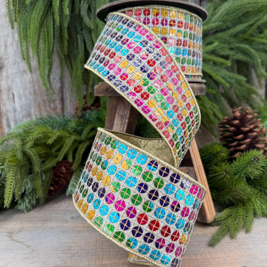 3.25" Rainbow Sequin Ribbon, Colorful Christmas Ribbon