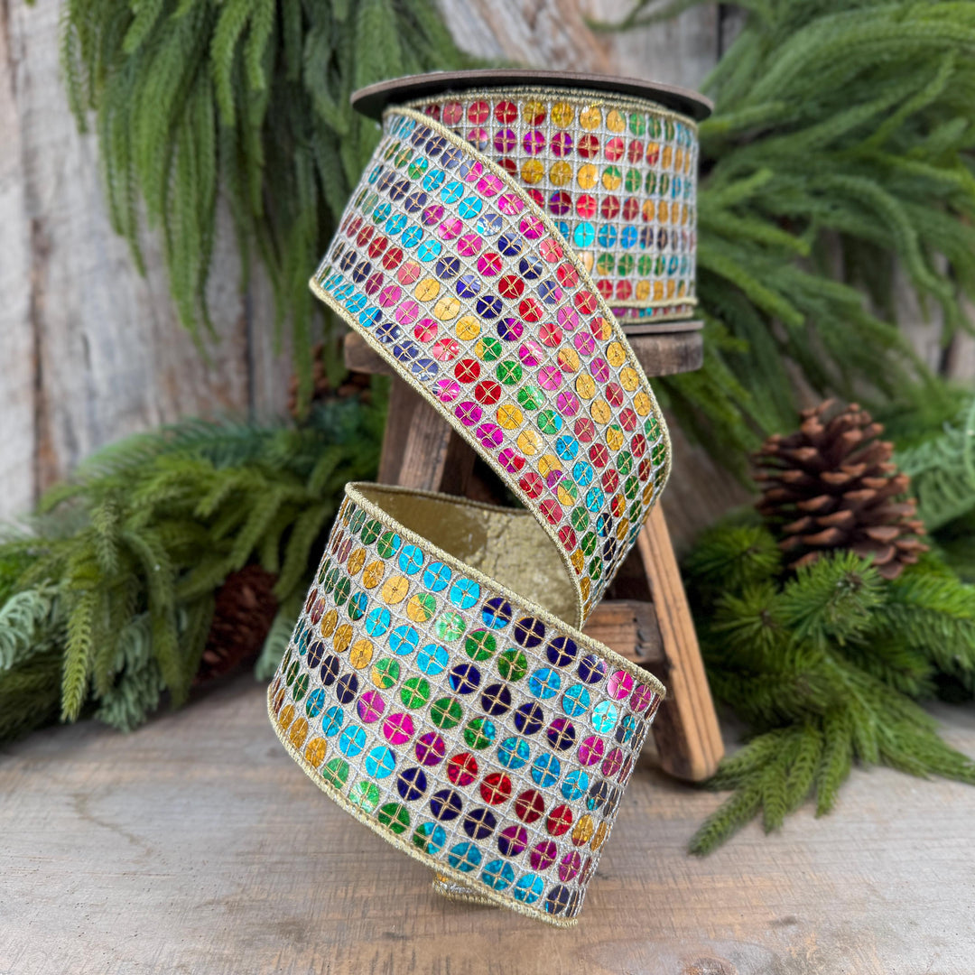 3.25" Rainbow Sequin Ribbon, Colorful Christmas Ribbon