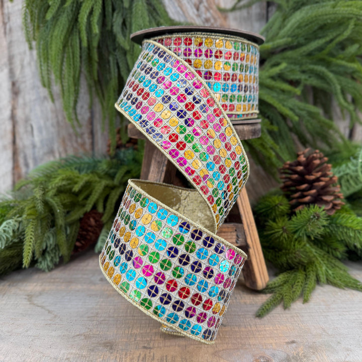 3.25" Rainbow Sequin Ribbon, Colorful Christmas Ribbon