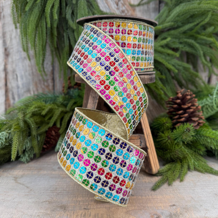 3.25" Rainbow Sequin Ribbon, Colorful Christmas Ribbon