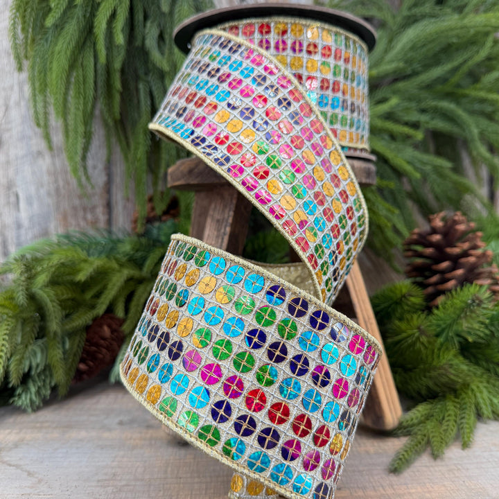 3.25" Rainbow Sequin Ribbon, Colorful Christmas Ribbon