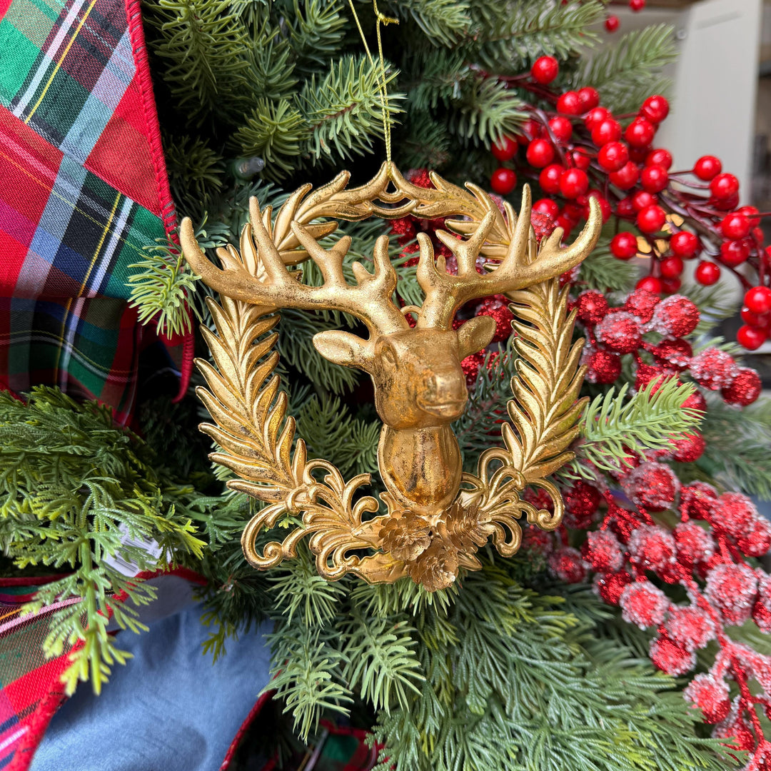 6" Gold Deer Head Ornament, Preppy Christmas Ornament