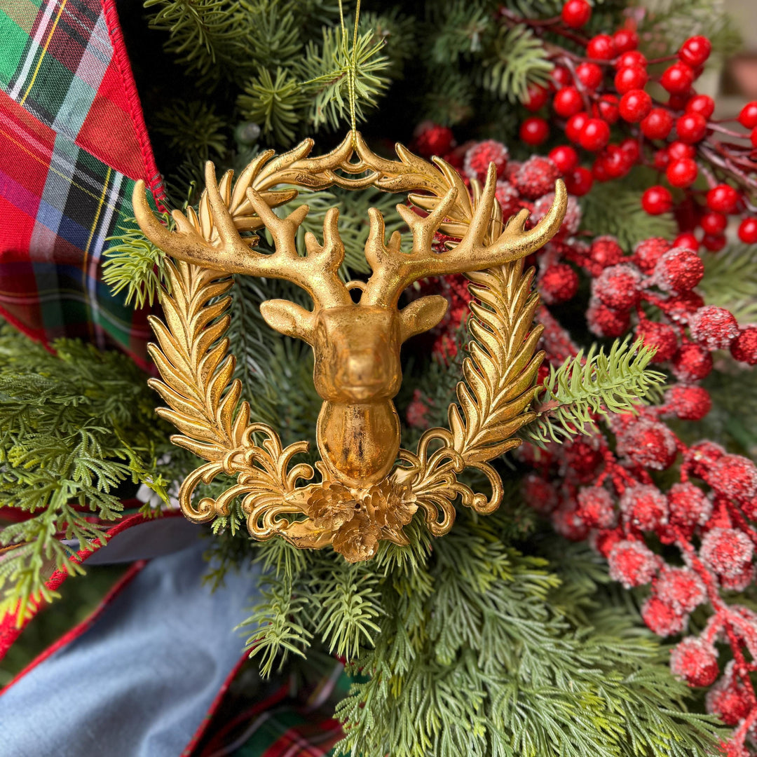 6" Gold Deer Head Ornament, Preppy Christmas Ornament