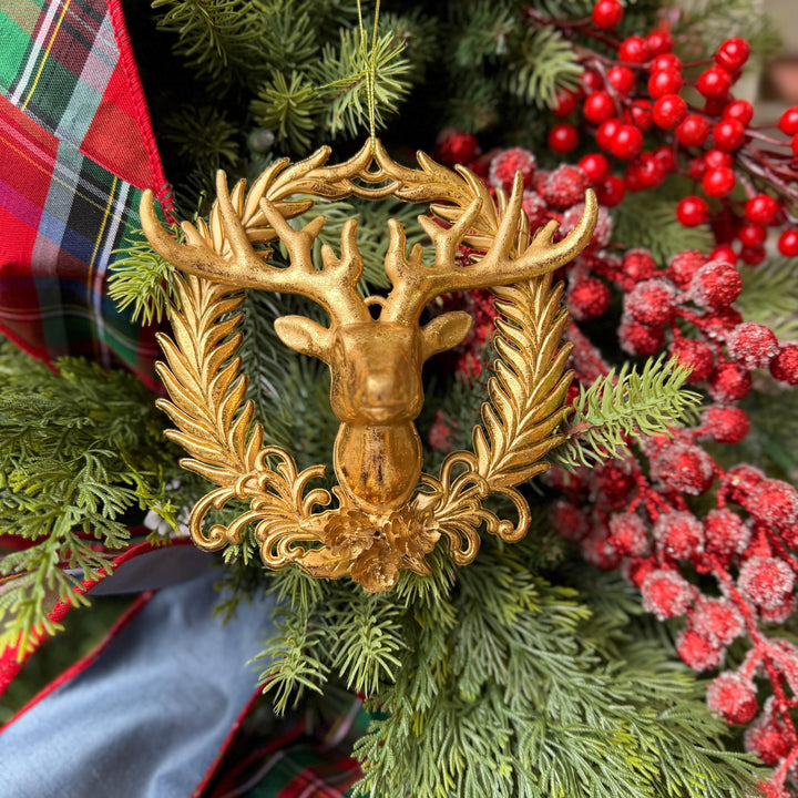 6" Gold Deer Head Ornament, Preppy Christmas Ornament