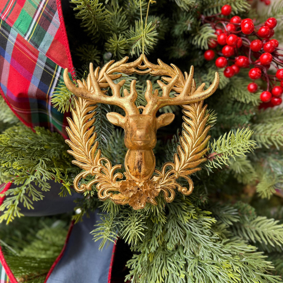 6" Gold Deer Head Ornament, Preppy Christmas Ornament
