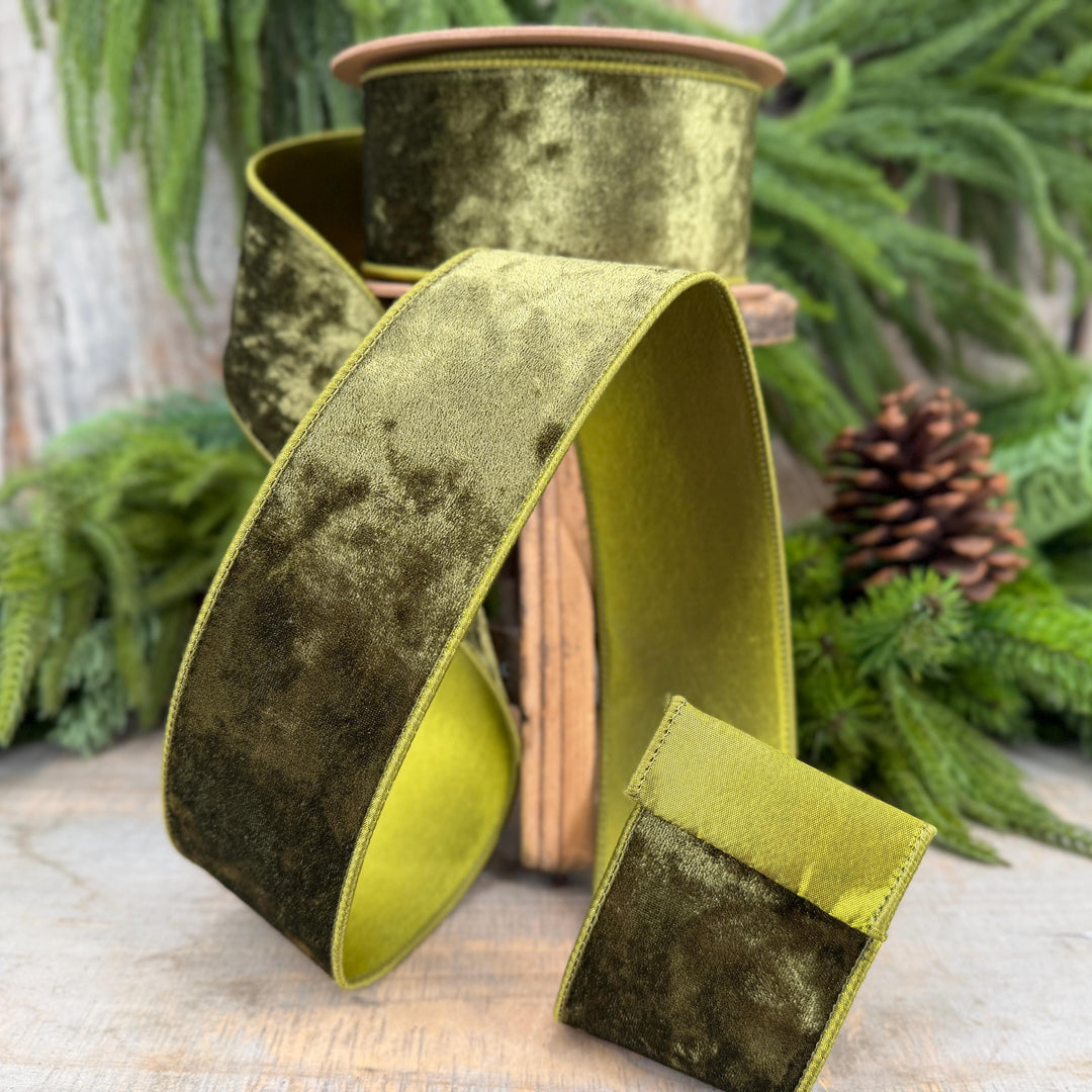 2.5" Moss Green Velvet Ribbon, Wired RIbbon, Christmas RIbbon, Designer Ribbon, Ribbon for Christmas Tree