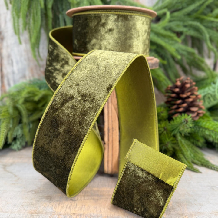 2.5" Moss Green Velvet Ribbon, Wired RIbbon, Christmas RIbbon, Designer Ribbon, Ribbon for Christmas Tree