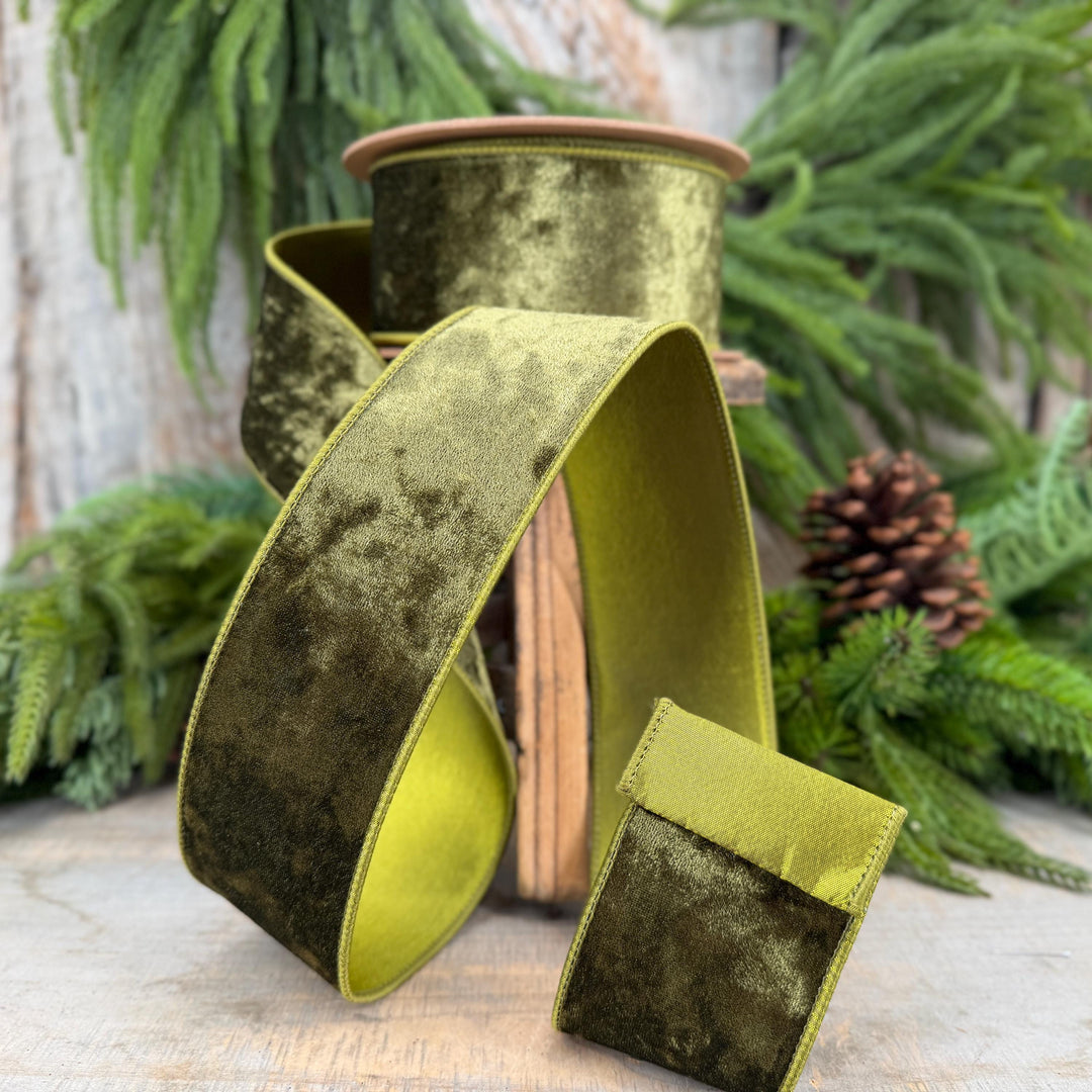 2.5" Moss Green Velvet Ribbon, Wired RIbbon, Christmas RIbbon, Designer Ribbon, Ribbon for Christmas Tree