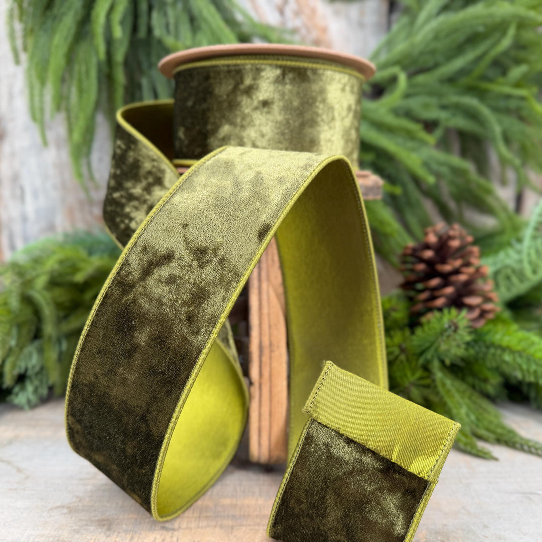 2.5" Moss Green Velvet Ribbon, Wired RIbbon, Christmas RIbbon, Designer Ribbon, Ribbon for Christmas Tree