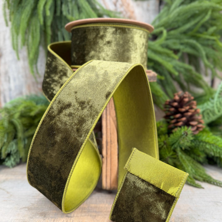 2.5" Moss Green Velvet Ribbon, Wired RIbbon, Christmas RIbbon, Designer Ribbon, Ribbon for Christmas Tree