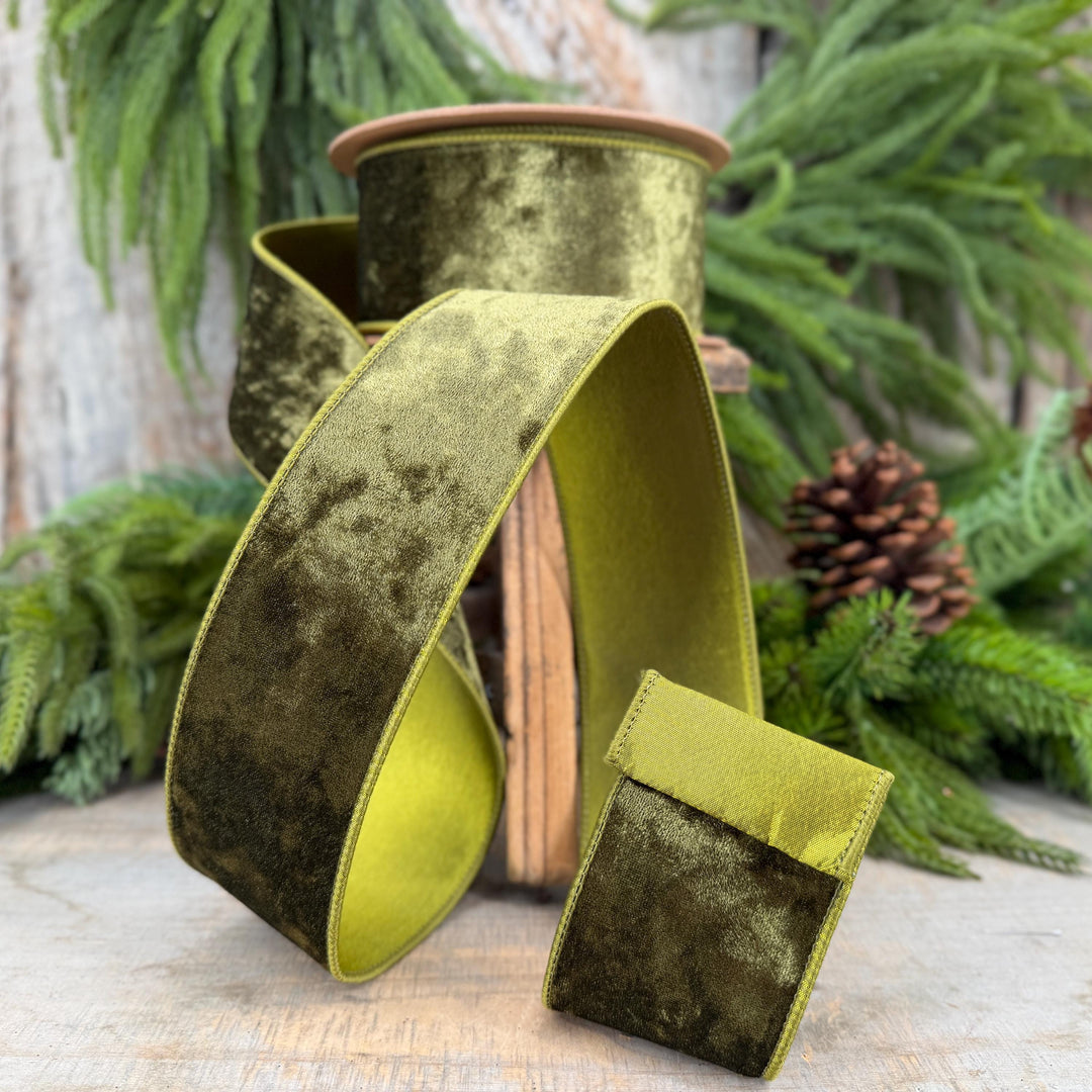 2.5" Moss Green Velvet Ribbon, Wired RIbbon, Christmas RIbbon, Designer Ribbon, Ribbon for Christmas Tree