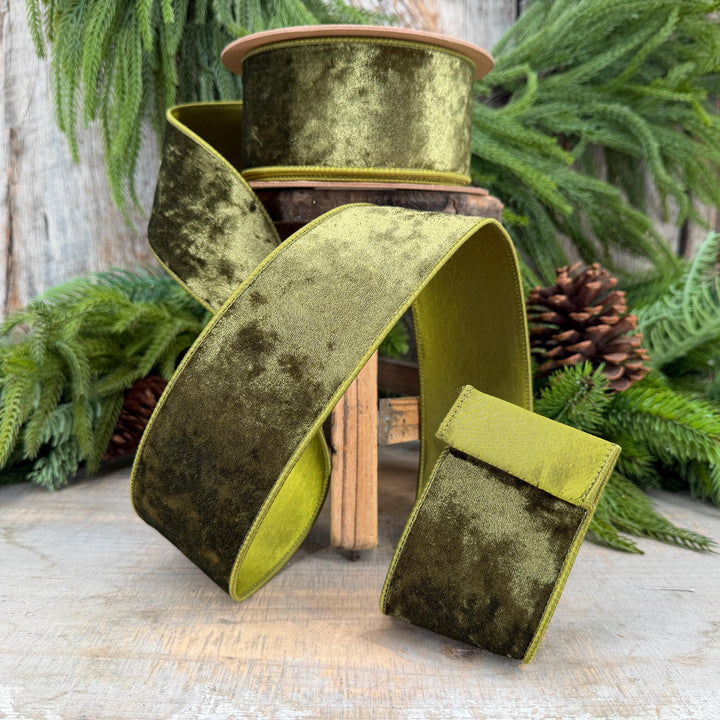 2.5" Moss Green Velvet Ribbon, Wired RIbbon, Christmas RIbbon, Designer Ribbon, Ribbon for Christmas Tree