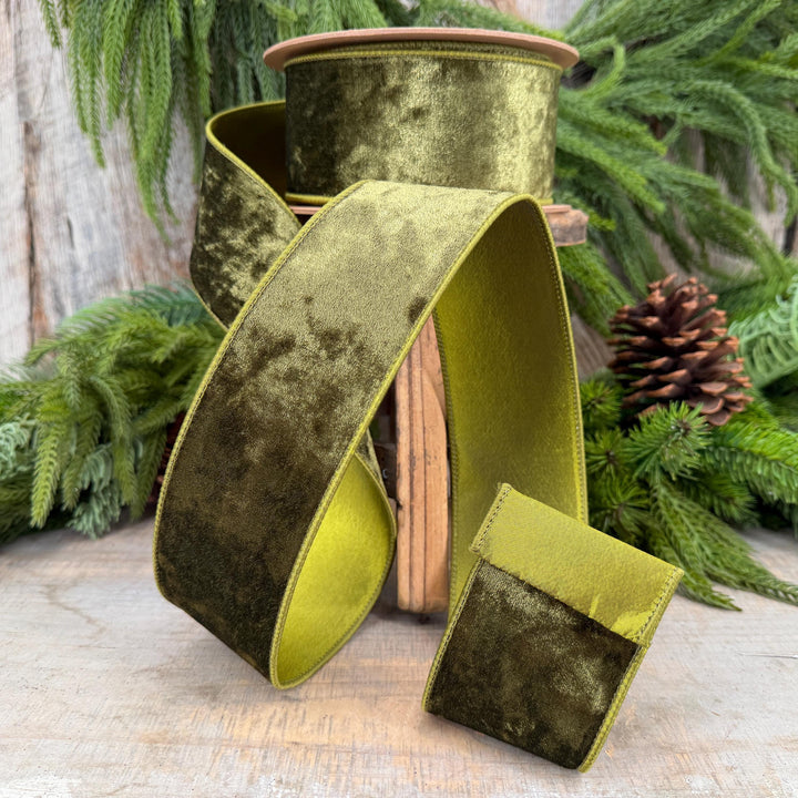 2.5" Moss Green Velvet Ribbon, Wired RIbbon, Christmas RIbbon, Designer Ribbon, Ribbon for Christmas Tree