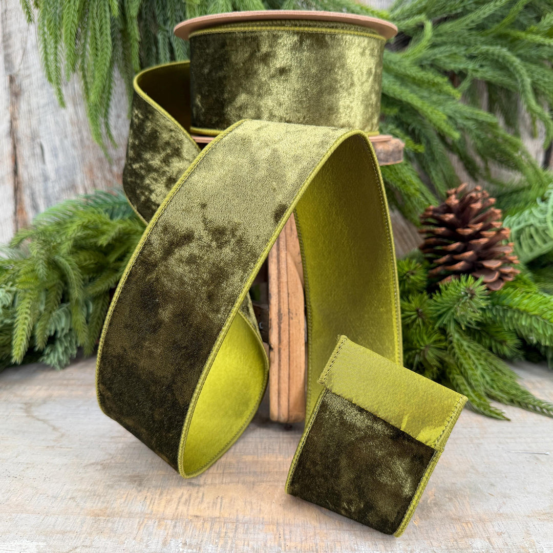 2.5" Moss Green Velvet Ribbon, Wired RIbbon, Christmas RIbbon, Designer Ribbon, Ribbon for Christmas Tree