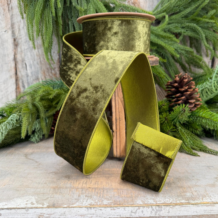 2.5" Moss Green Velvet Ribbon, Wired RIbbon, Christmas RIbbon, Designer Ribbon, Ribbon for Christmas Tree