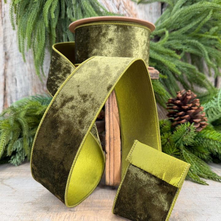 2.5" Moss Green Velvet Ribbon, Wired RIbbon, Christmas RIbbon, Designer Ribbon, Ribbon for Christmas Tree