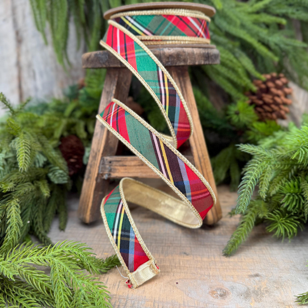 1" Dusty Blue Christmas Plaid Ribbon, Traditional Christmas Plaid Ribbon