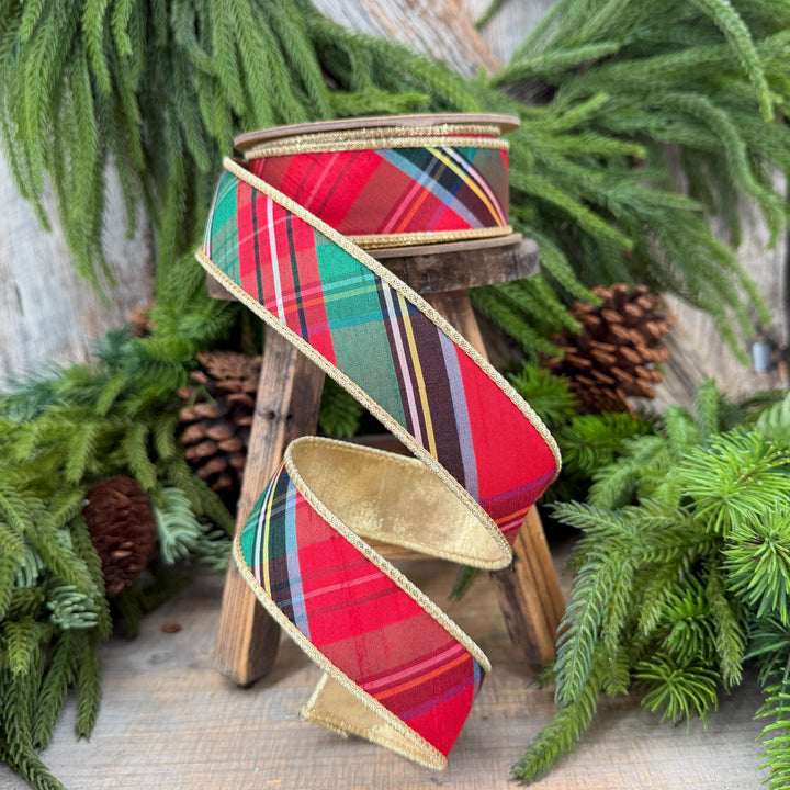 1.5" Dusty Blue Christmas Plaid Ribbon, Traditional Christmas Plaid Ribbon