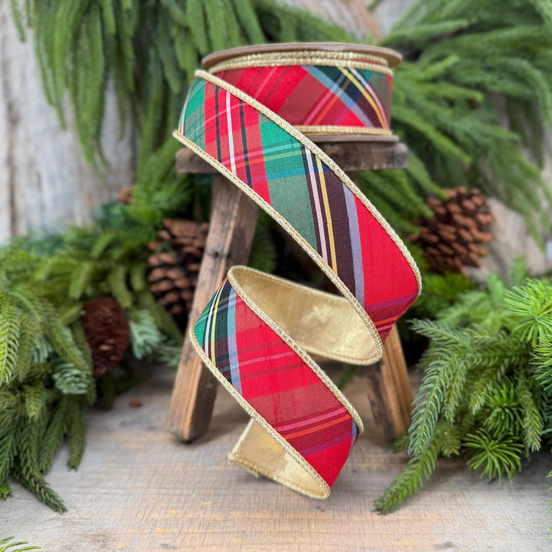 1.5" Dusty Blue Christmas Plaid Ribbon, Traditional Christmas Plaid Ribbon