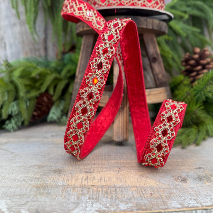 3/4" Red Jeweled Ribbon, Farrisilk Diamond Light Ribbon