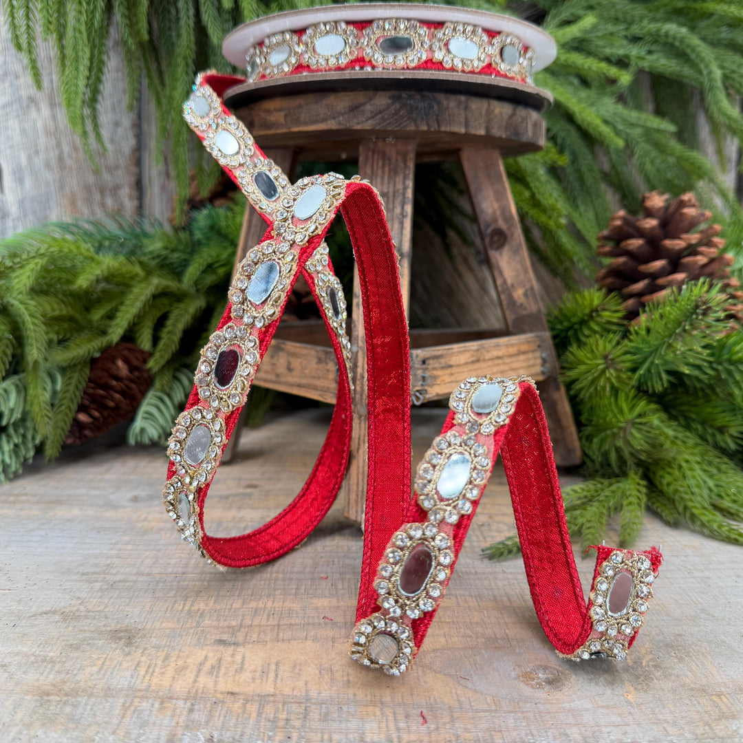 3/4" Red Crystal Ribbon, Farrisilk Red Crystal Reflections Ribbon
