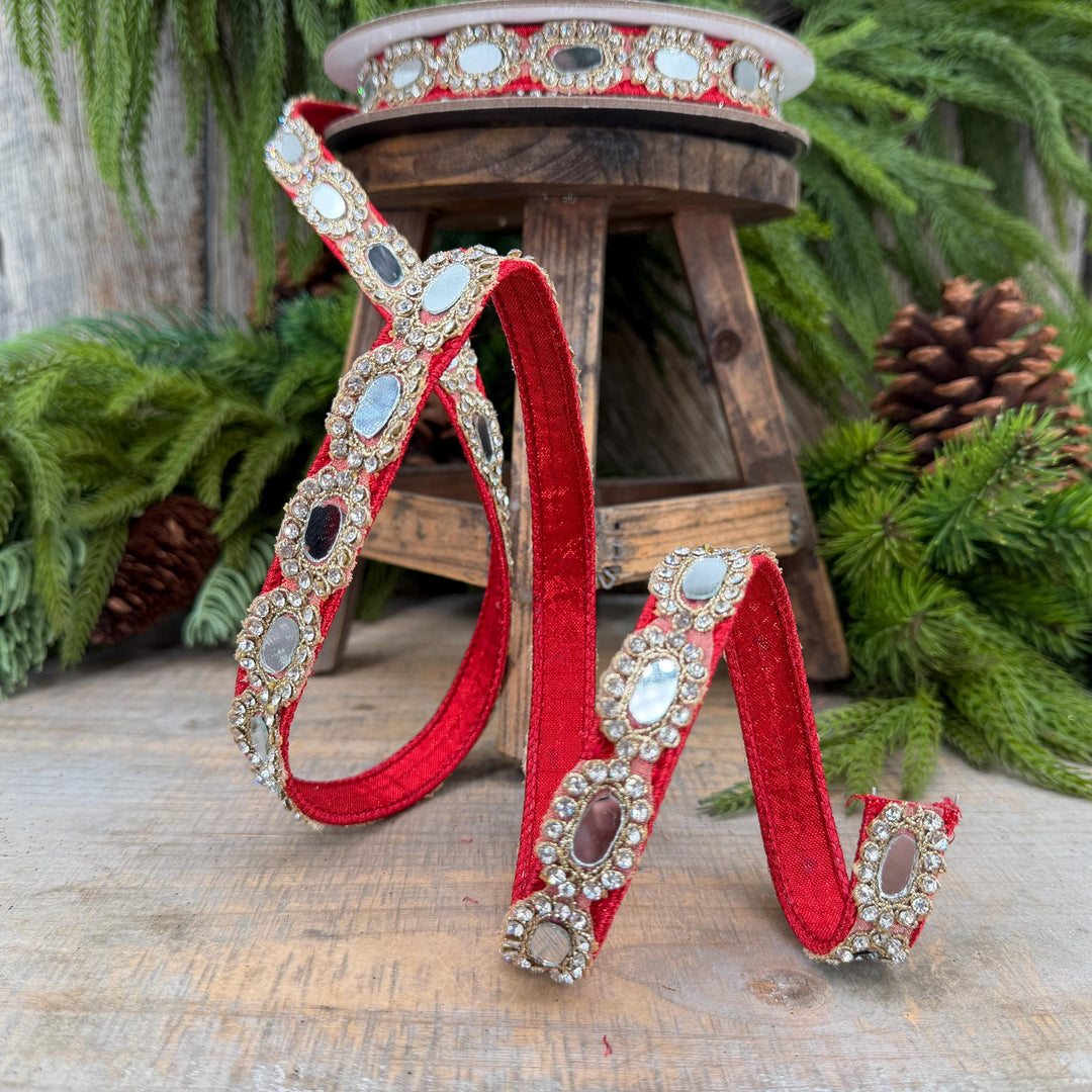3/4" Red Crystal Ribbon, Farrisilk Red Crystal Reflections Ribbon
