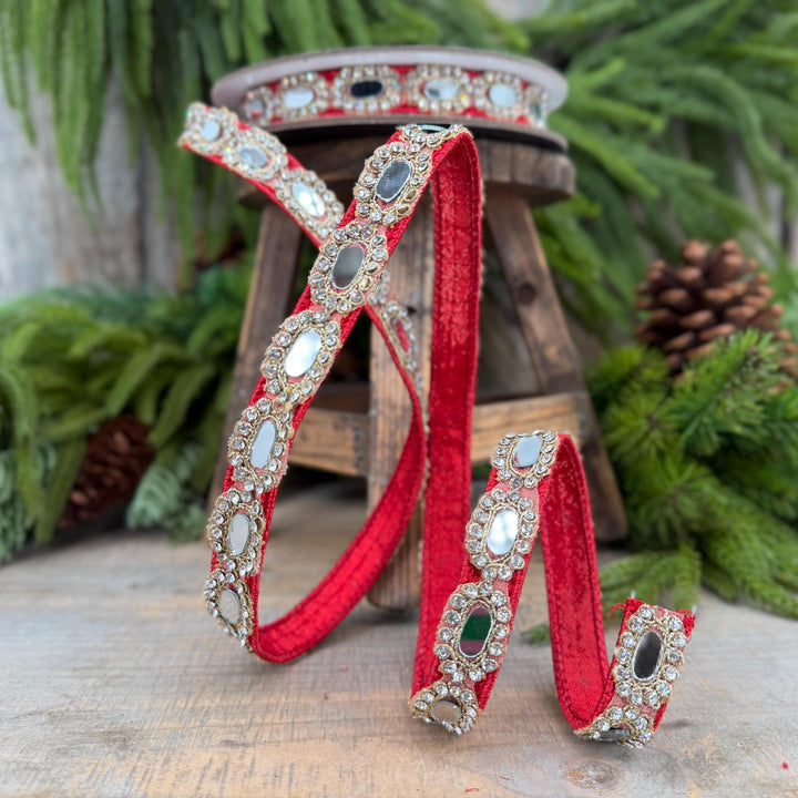 3/4" Red Crystal Ribbon, Farrisilk Red Crystal Reflections Ribbon