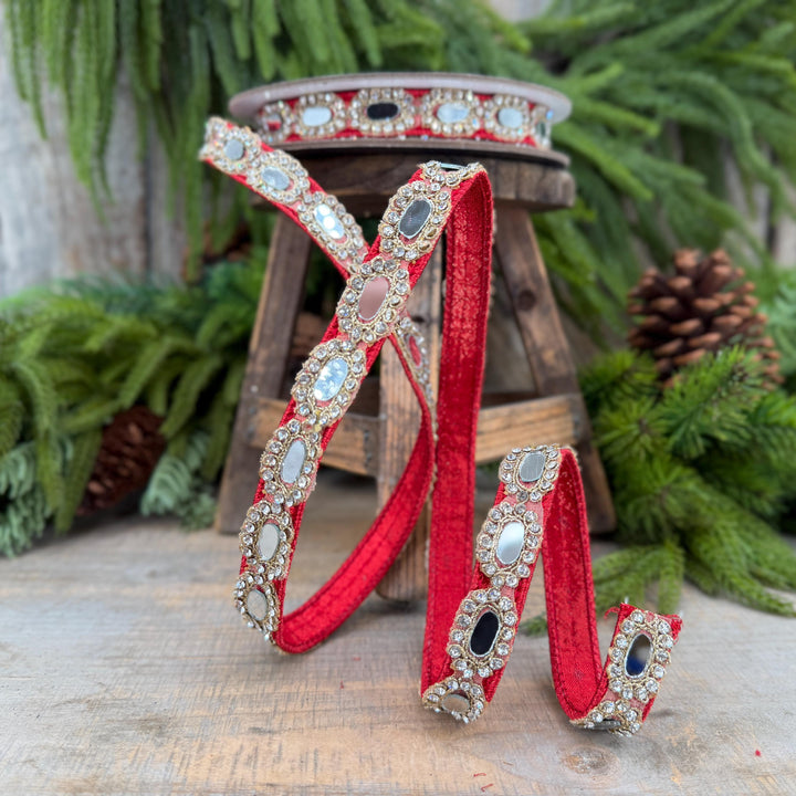 3/4" Red Crystal Ribbon, Farrisilk Red Crystal Reflections Ribbon