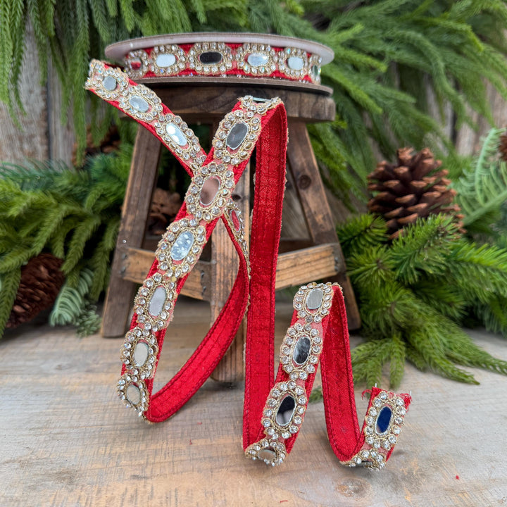 3/4" Red Crystal Ribbon, Farrisilk Red Crystal Reflections Ribbon