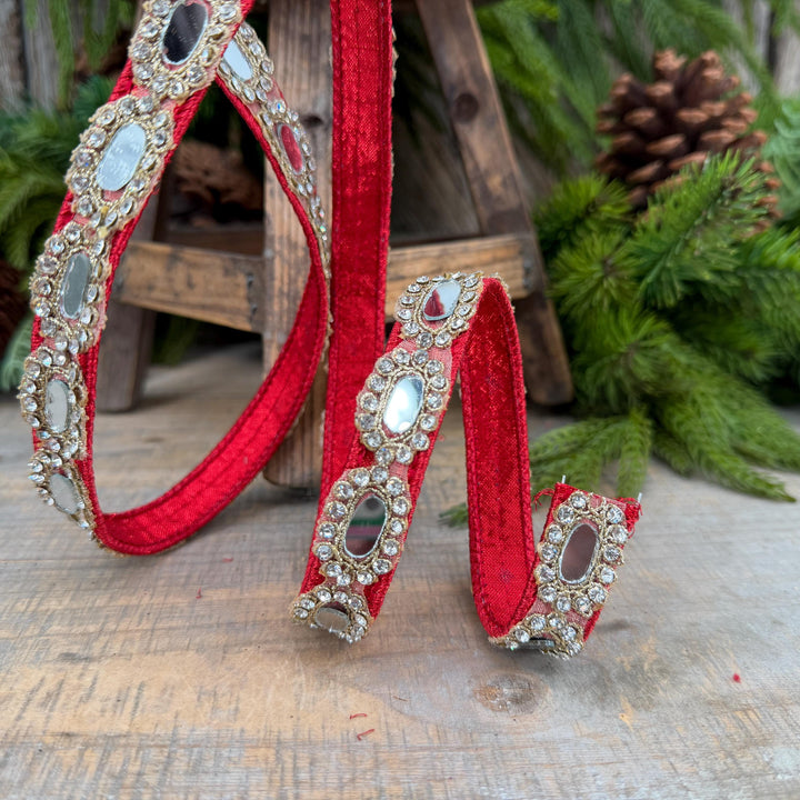 3/4" Red Crystal Ribbon, Farrisilk Red Crystal Reflections Ribbon