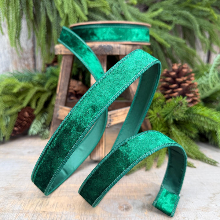 1" Emerald Green Velvet Ribbon, Wired RIbbon, Christmas RIbbon, Designer Ribbon, Ribbon for Christmas Tree