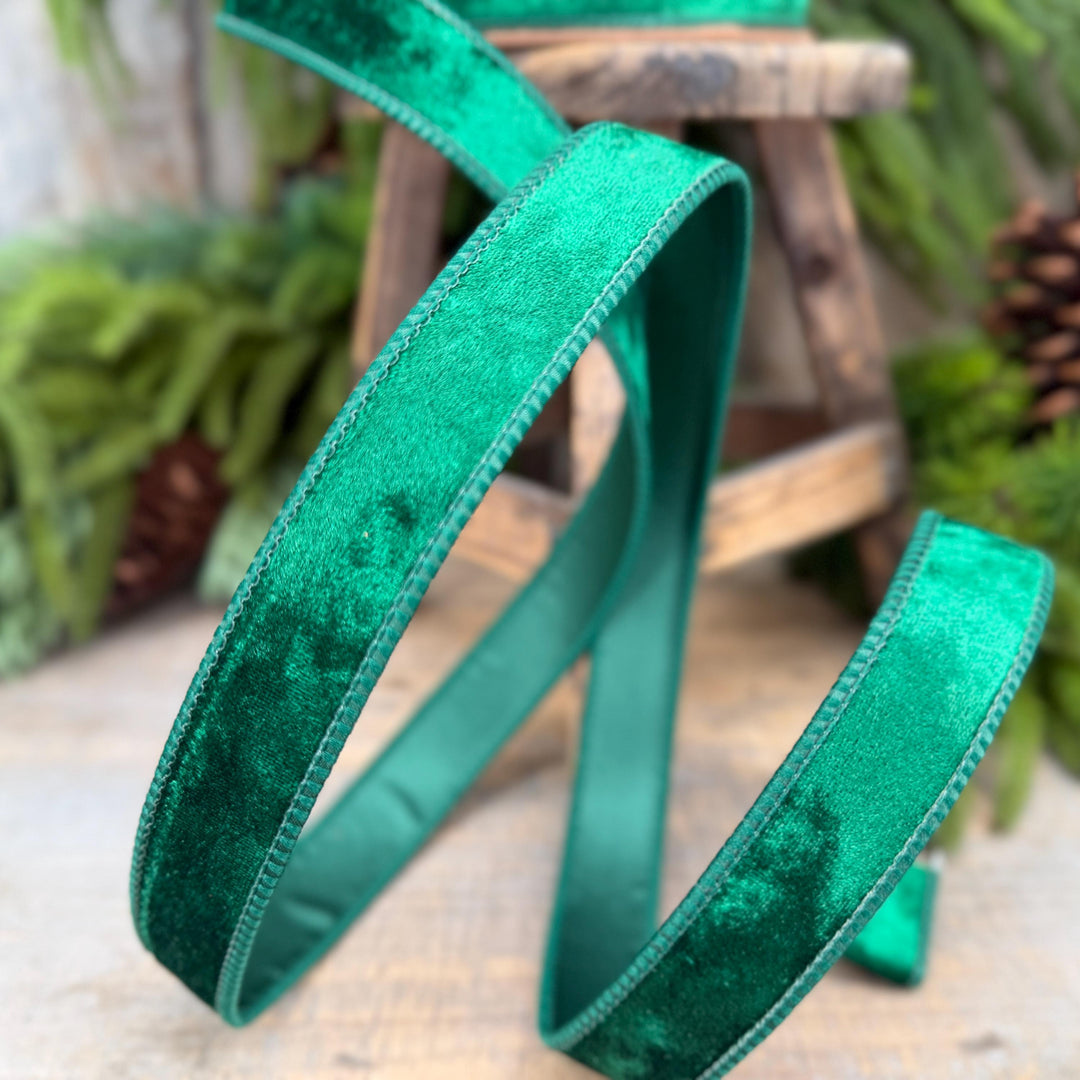 1" Emerald Green Velvet Ribbon, Wired RIbbon, Christmas RIbbon, Designer Ribbon, Ribbon for Christmas Tree