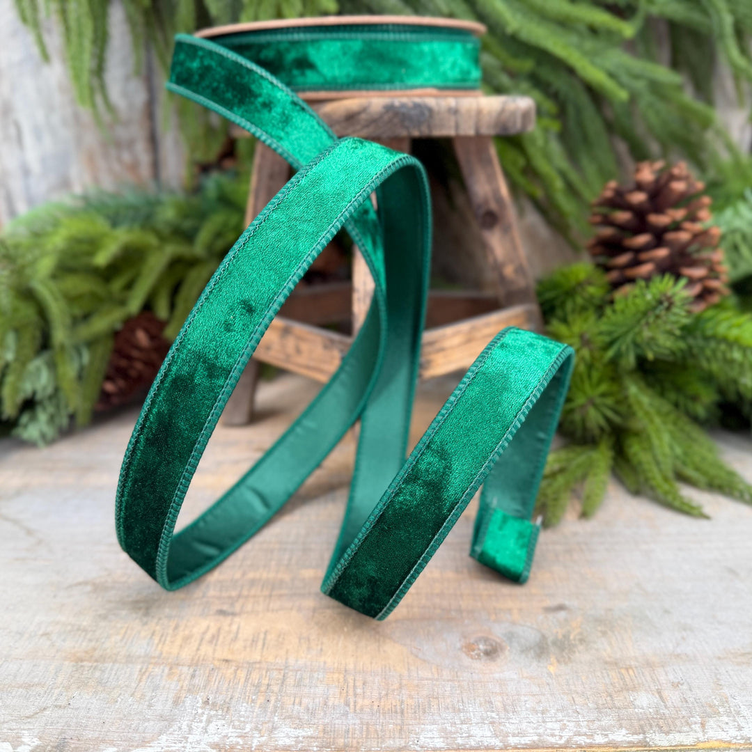 1" Emerald Green Velvet Ribbon, Wired RIbbon, Christmas RIbbon, Designer Ribbon, Ribbon for Christmas Tree