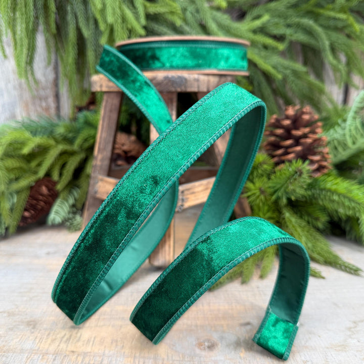 1" Emerald Green Velvet Ribbon, Wired RIbbon, Christmas RIbbon, Designer Ribbon, Ribbon for Christmas Tree