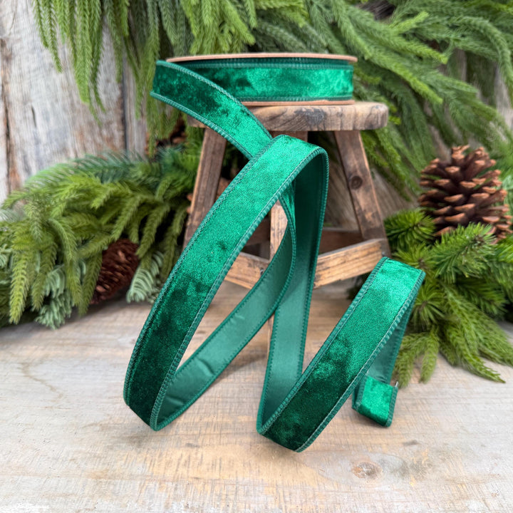 1" Emerald Green Velvet Ribbon, Wired RIbbon, Christmas RIbbon, Designer Ribbon, Ribbon for Christmas Tree