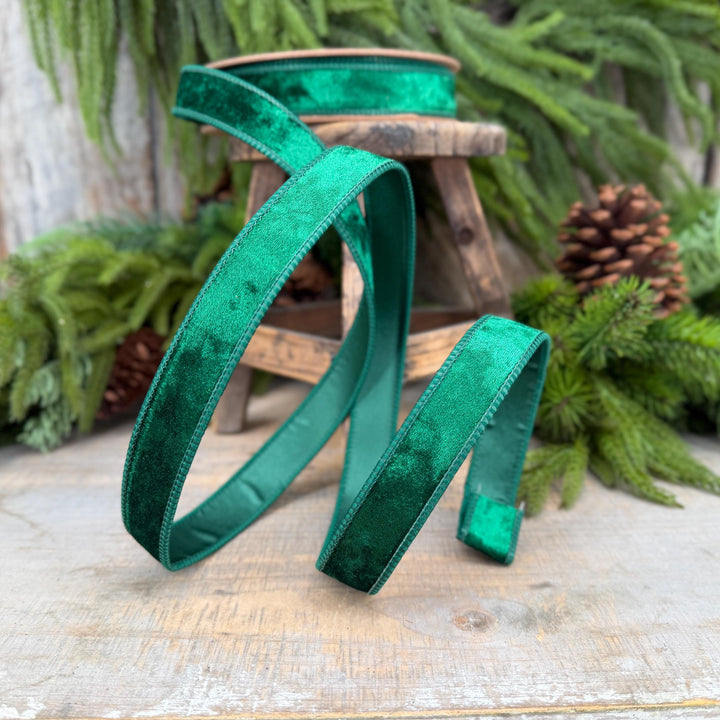 1" Emerald Green Velvet Ribbon, Wired RIbbon, Christmas RIbbon, Designer Ribbon, Ribbon for Christmas Tree