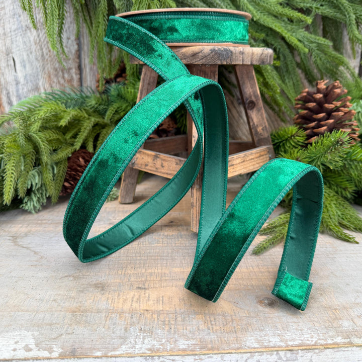 1" Emerald Green Velvet Ribbon, Wired RIbbon, Christmas RIbbon, Designer Ribbon, Ribbon for Christmas Tree