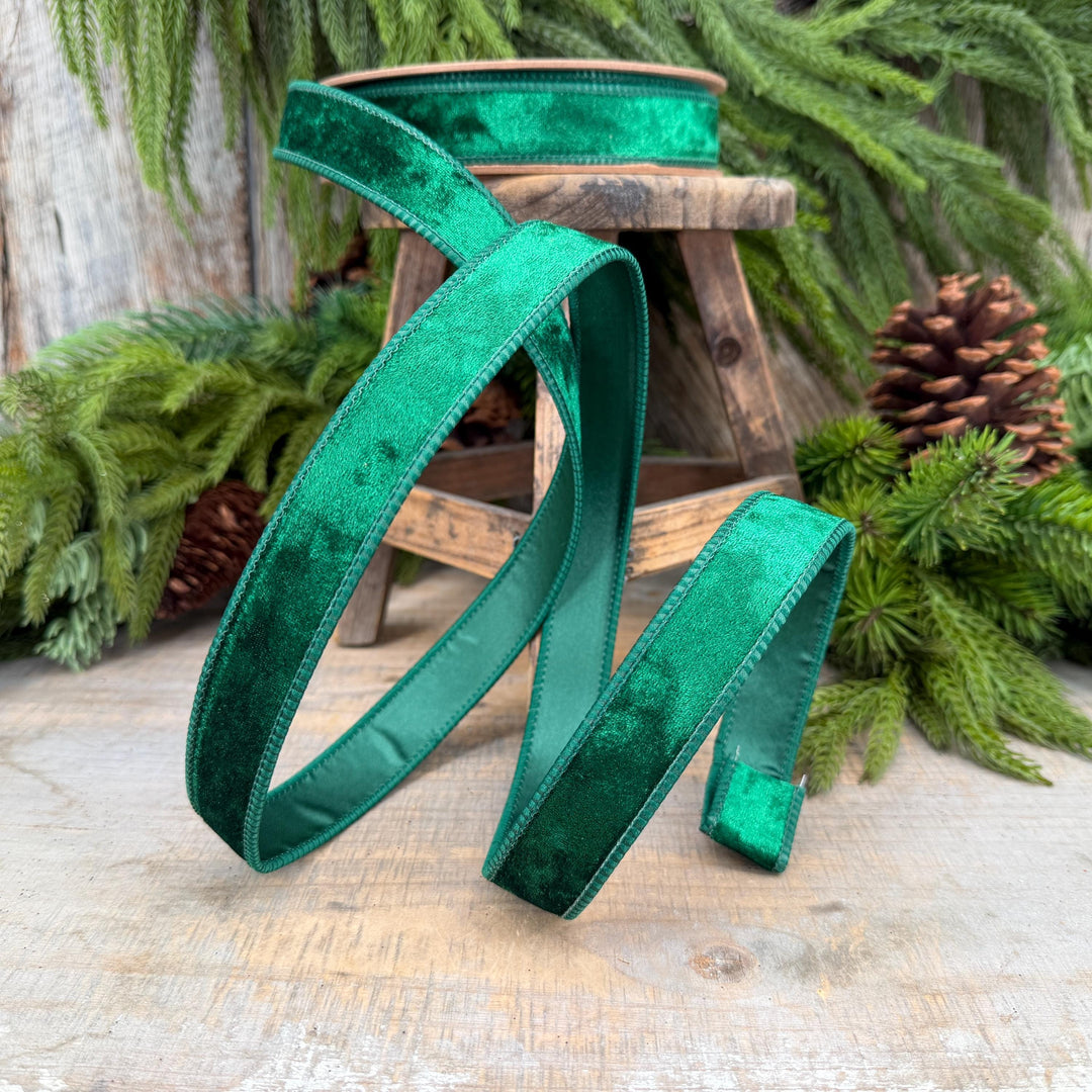 1" Emerald Green Velvet Ribbon, Wired RIbbon, Christmas RIbbon, Designer Ribbon, Ribbon for Christmas Tree