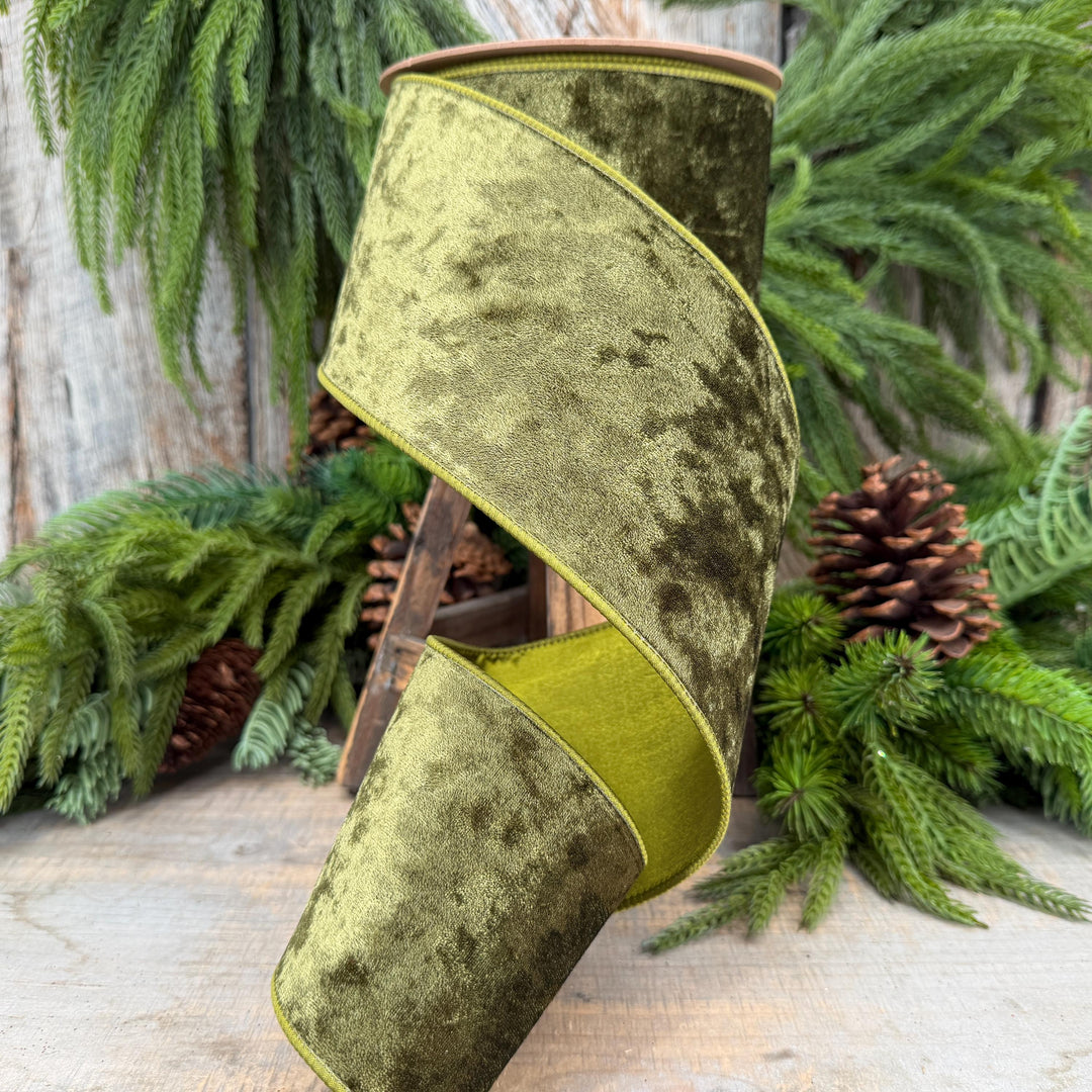 4" Moss Green Velvet Ribbon, Wired RIbbon, Christmas RIbbon, Designer Ribbon, Ribbon for Christmas Tree