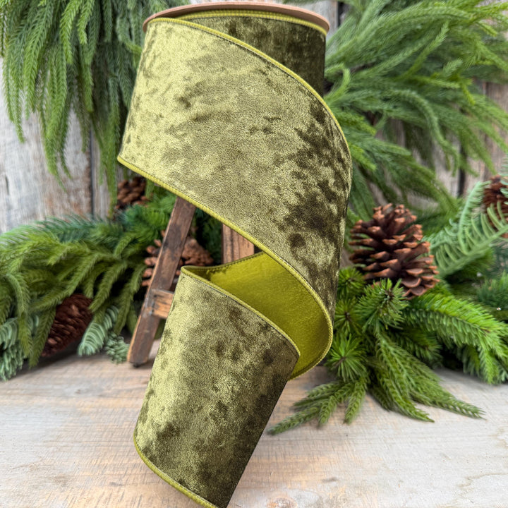 4" Moss Green Velvet Ribbon, Wired RIbbon, Christmas RIbbon, Designer Ribbon, Ribbon for Christmas Tree