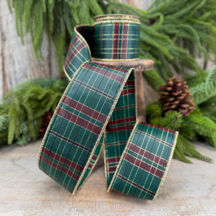 2.5" Hunter Green Plaid Ribbon, McKenzie Green Plaid Ribbon