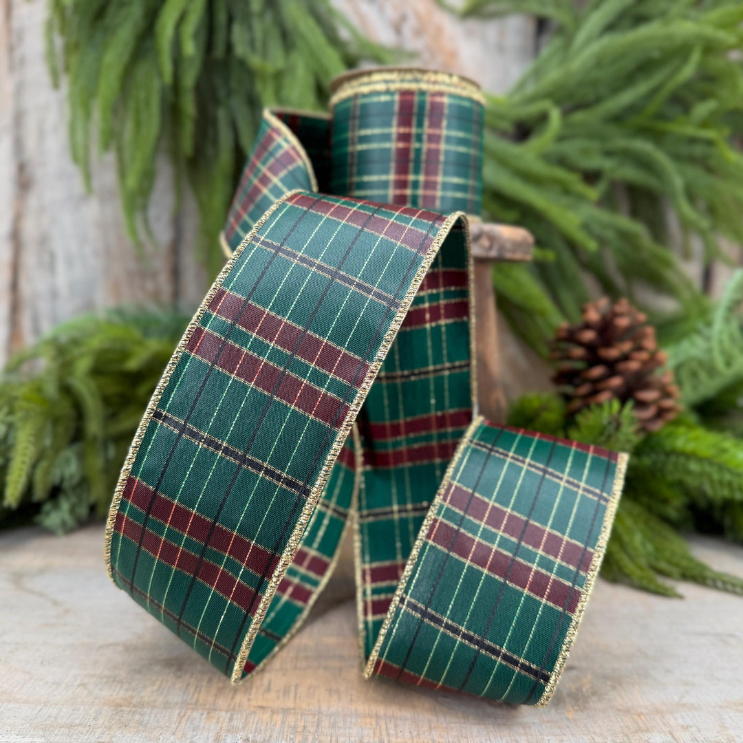 2.5" Hunter Green Plaid Ribbon, McKenzie Green Plaid Ribbon