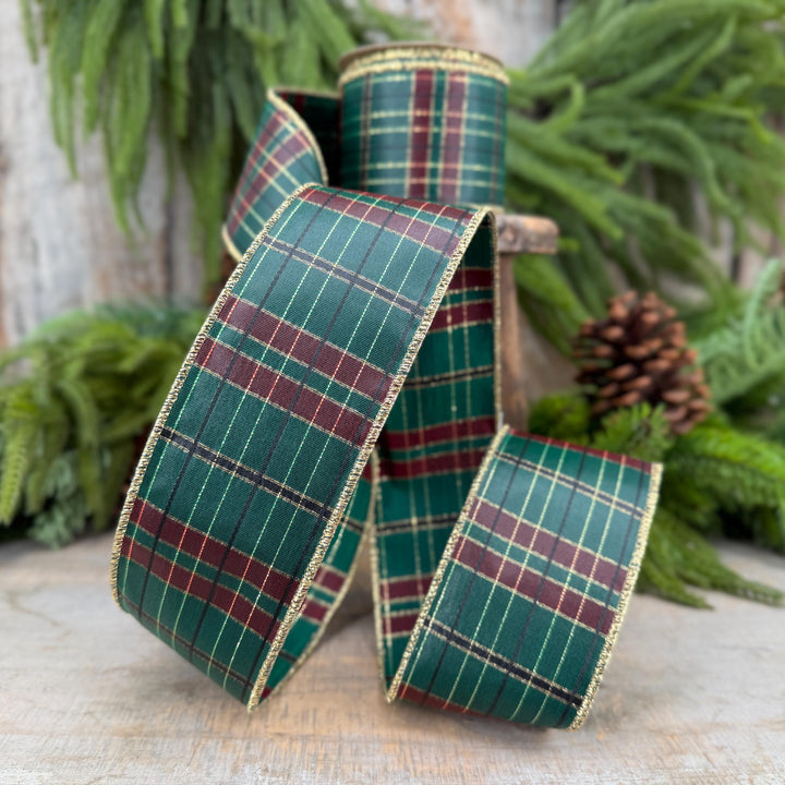 2.5" Hunter Green Plaid Ribbon, McKenzie Green Plaid Ribbon