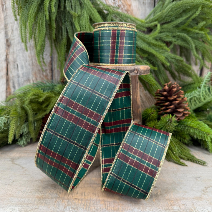 2.5" Hunter Green Plaid Ribbon, McKenzie Green Plaid Ribbon