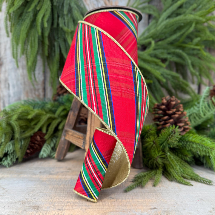 4" Traditional CHristmas Plaid, Wired Ribbon, Red Blue Chirstmas Plaid RIbbon, RIbbon for Treee, Christmas Plaid