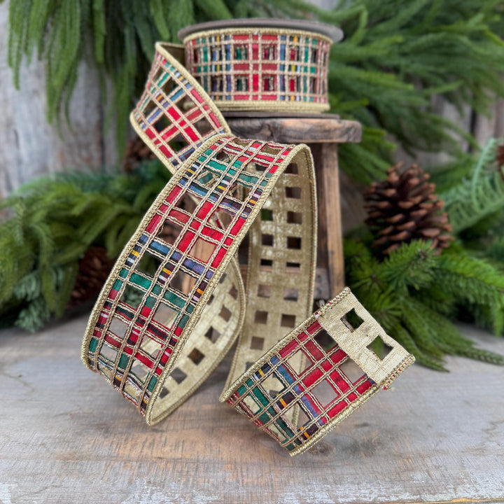 2.5" Traditional Christmas Plaid Ribbon, Farrisilk Ribbon, Window Plaid Ribbon, Traditional Plaid Ribbon, Gold Christmas Plaid, RJ019-32
