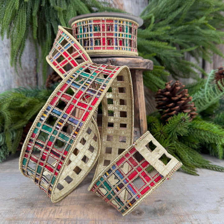 2.5" Traditional Christmas Plaid Ribbon, Farrisilk Ribbon, Window Plaid Ribbon, Traditional Plaid Ribbon, Gold Christmas Plaid, RJ019-32