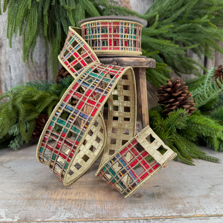 2.5" Traditional Christmas Plaid Ribbon, Farrisilk Ribbon, Window Plaid Ribbon, Traditional Plaid Ribbon, Gold Christmas Plaid, RJ019-32