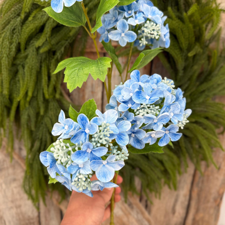 32" Blue Snowball Hydrangea Spray, Artificial Hydrangea Florals, Blue Hydrangea Spray
